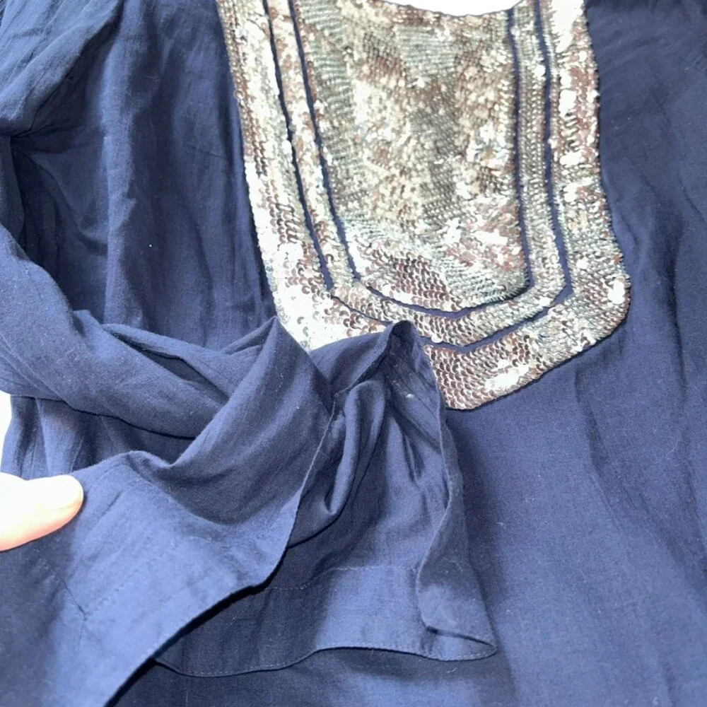 tory burch navy blue silver tightly woven sequins tunic top ORIGINAL 6